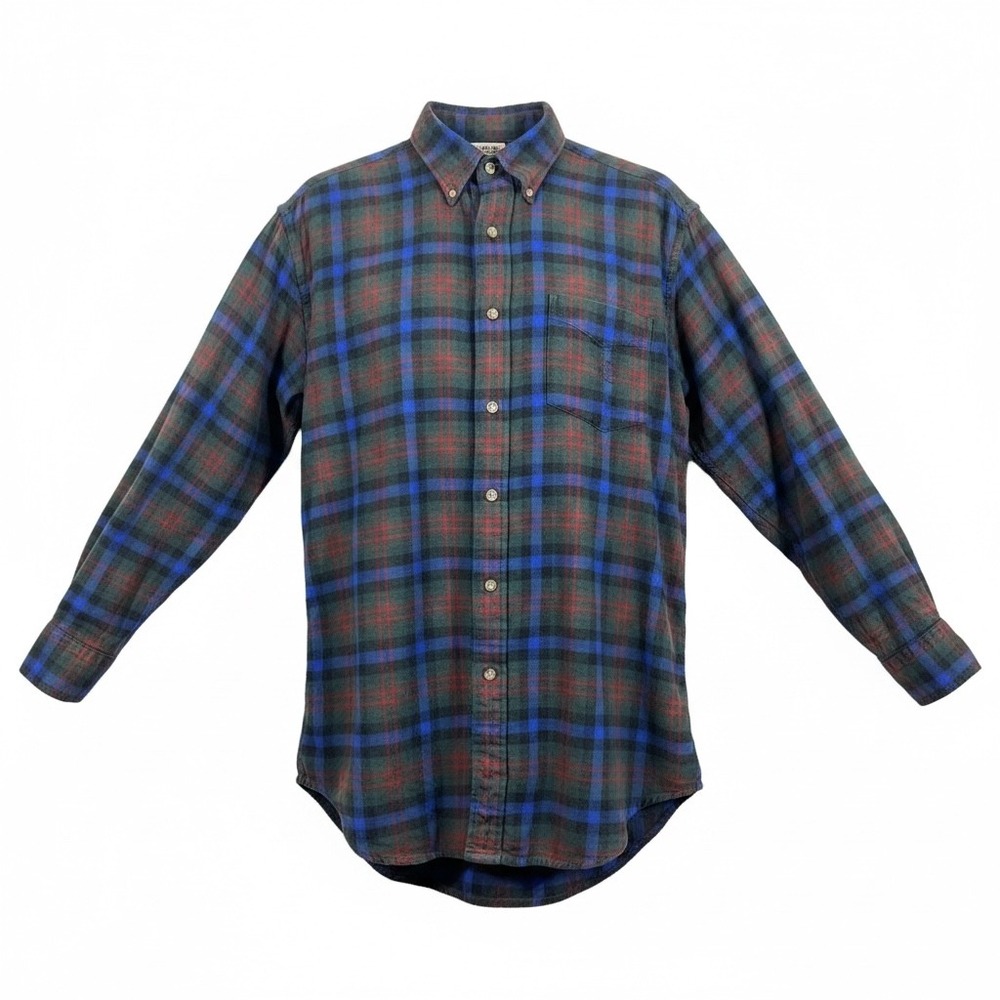 Chaps Flannel Shirt Mens Large Green Blue Plaid Cotton Button Down